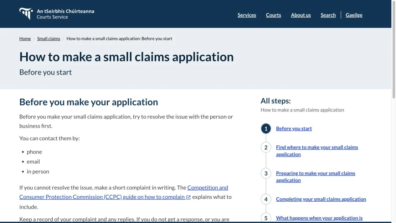 Small claims in Ireland: check the parties before choosing the €2,000 or EU route