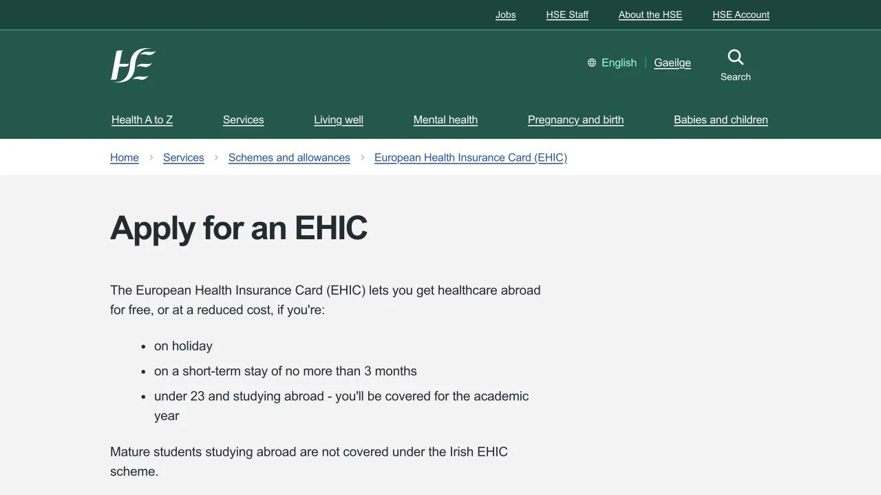 EHIC from Ireland: separate the free card, treatment terms and insurance