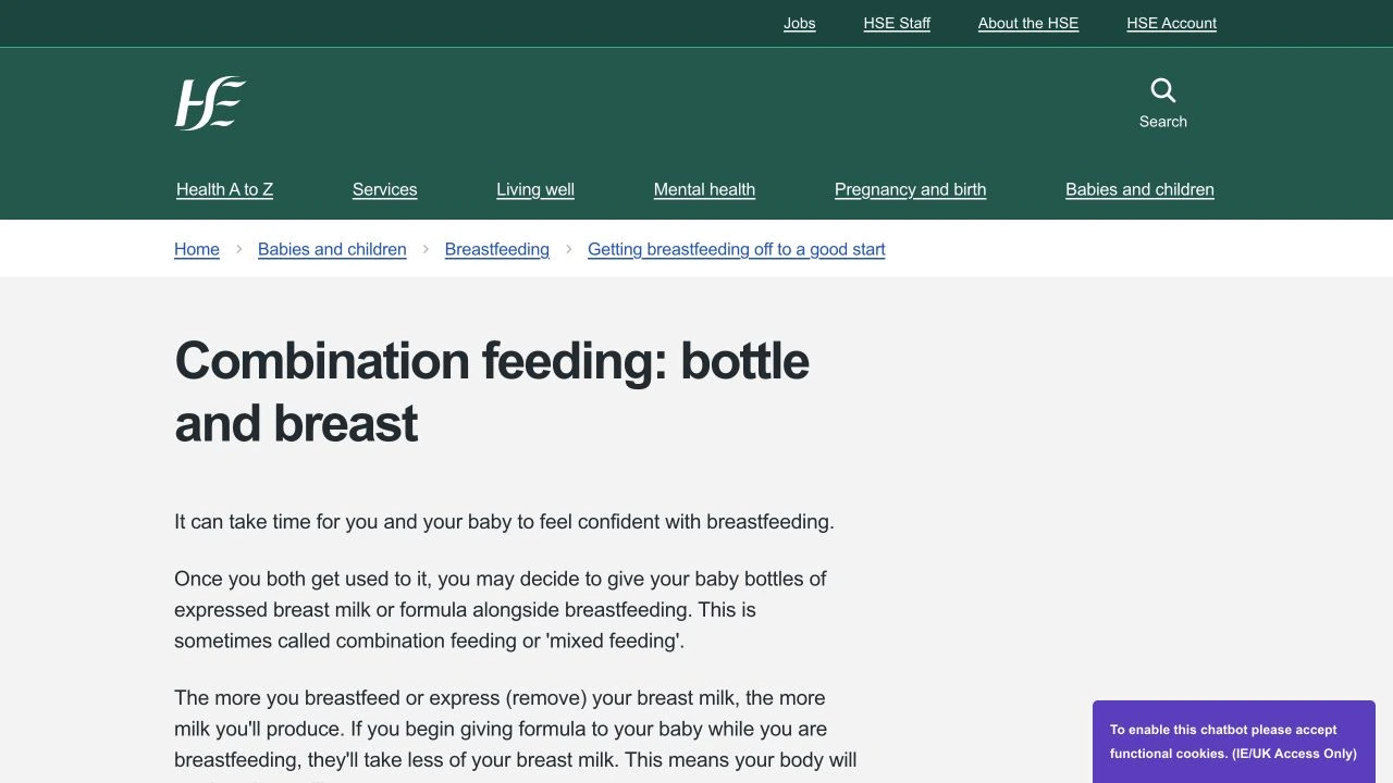 Introducing bottle feeds while breastfeeding: where HSE guidance fits