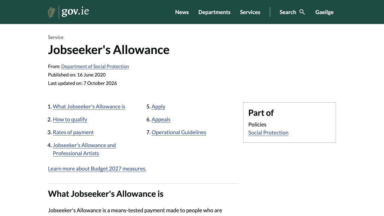 Jobseeker’s Allowance in Ireland: current rates and the application route