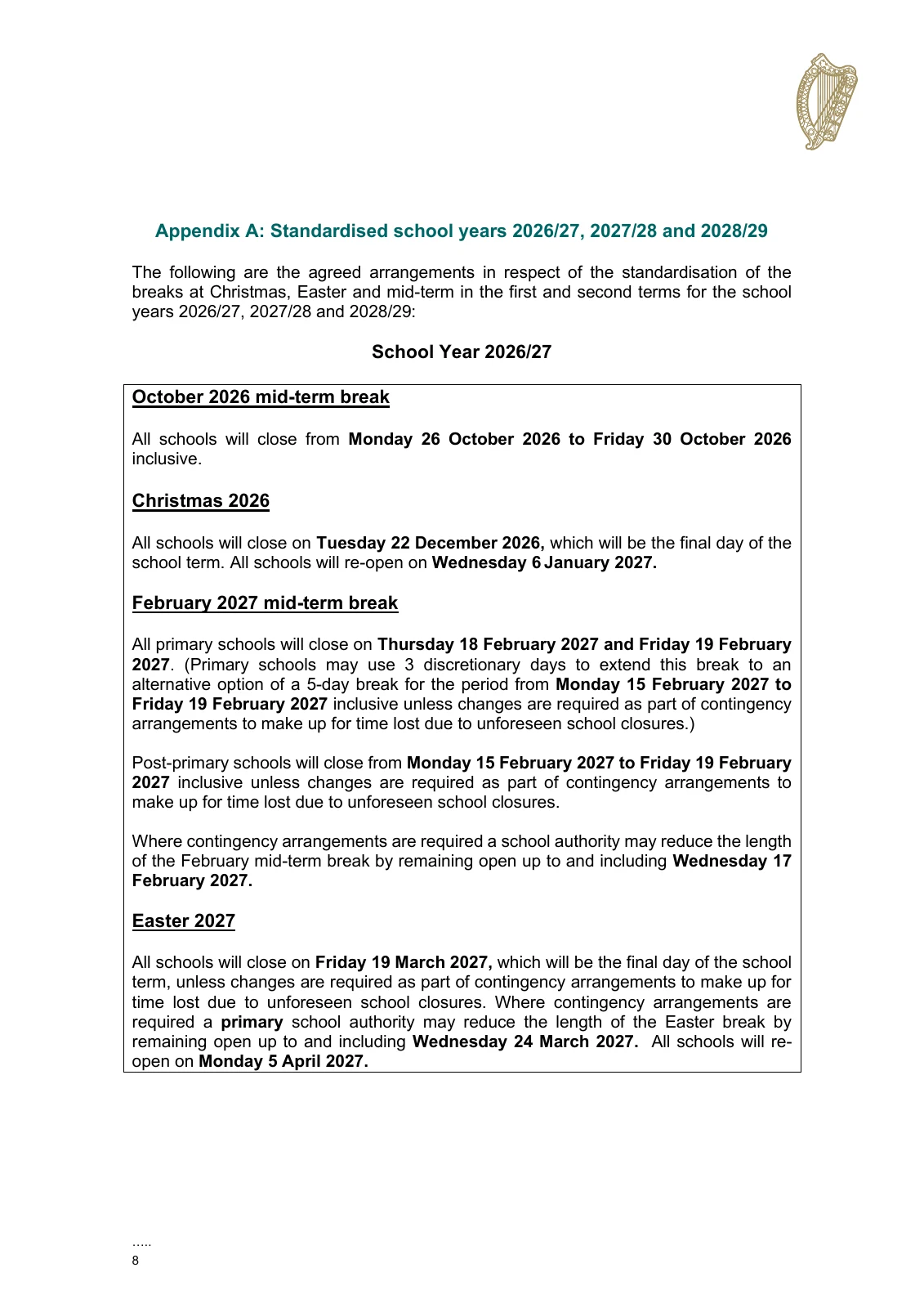 Ireland’s 2026–27 school breaks: national dates and local checks