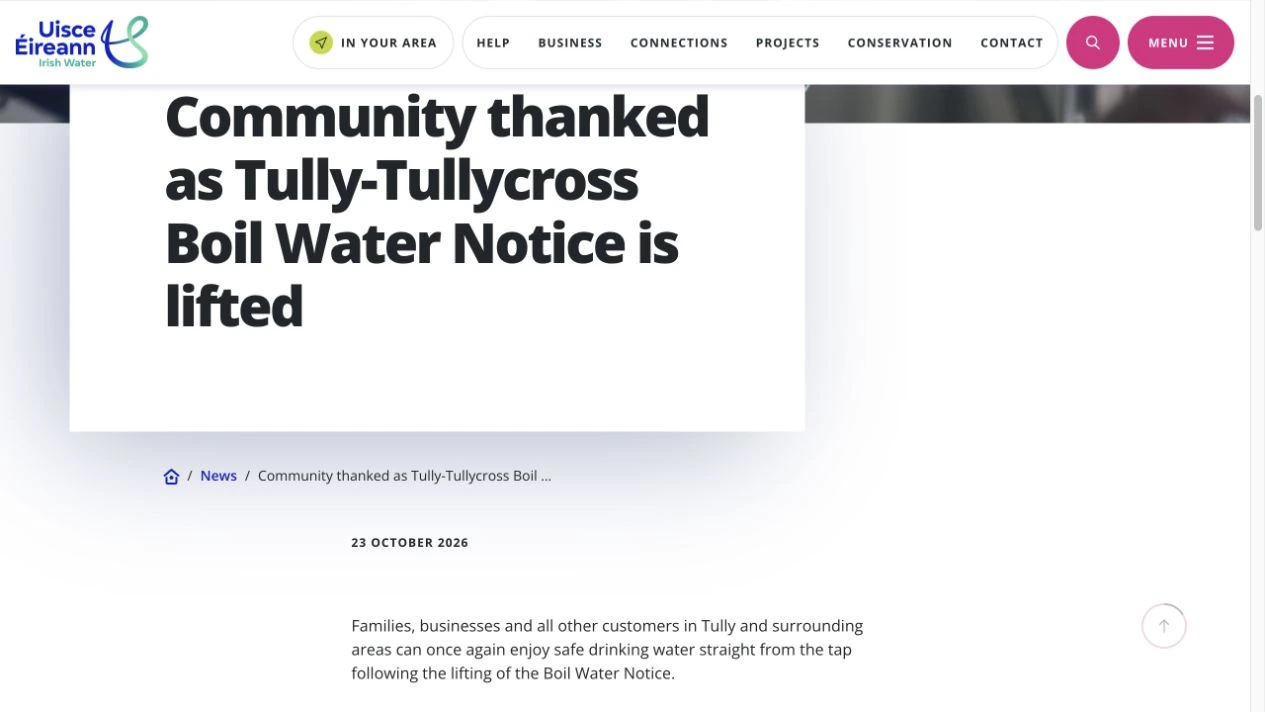 Tully–Tullycross boil-water notice lifted after tests